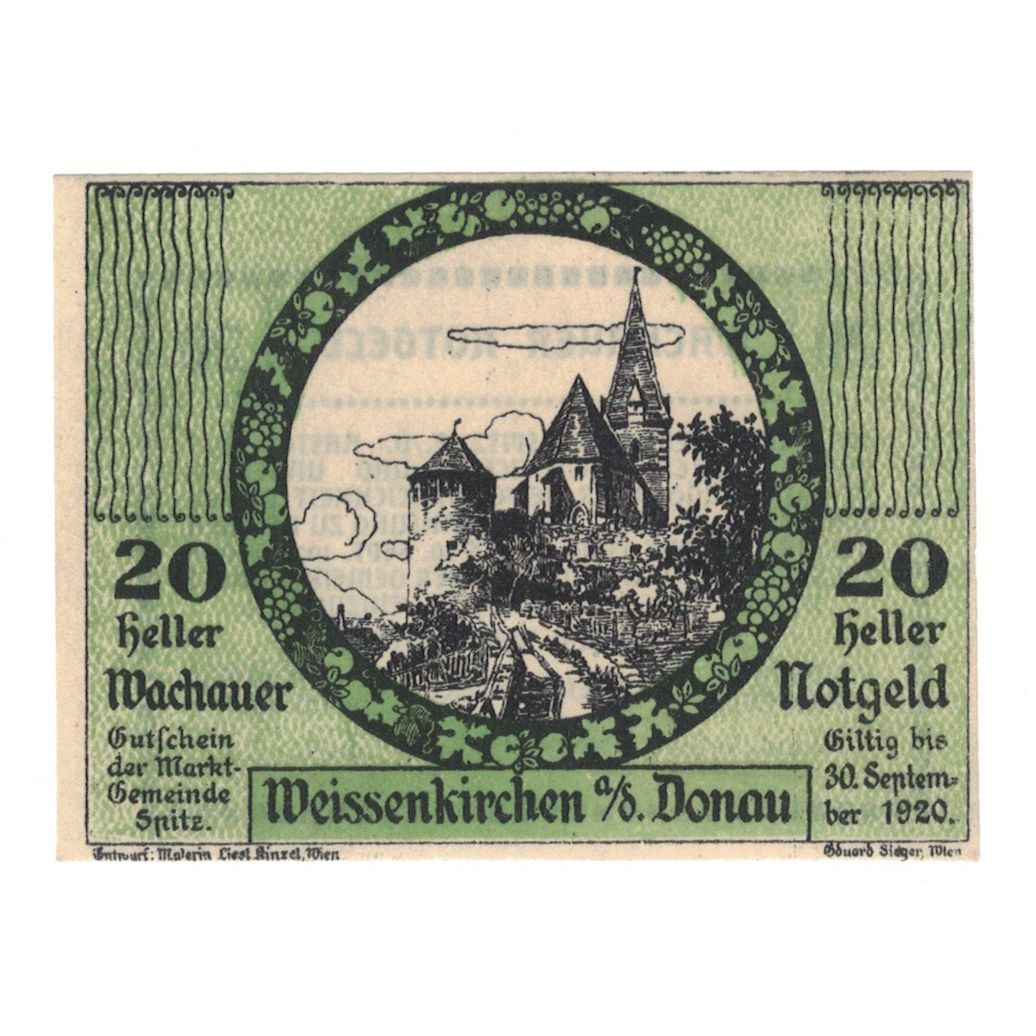 Billet, Autriche, Wachauer Notgeld Weißenkirchen Gemeinde, 20 Heller, texte 1