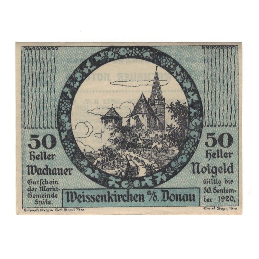 Billet, Autriche, Wachauer Notgeld Weißenkirchen Gemeinde, 50 Heller, Texte 2