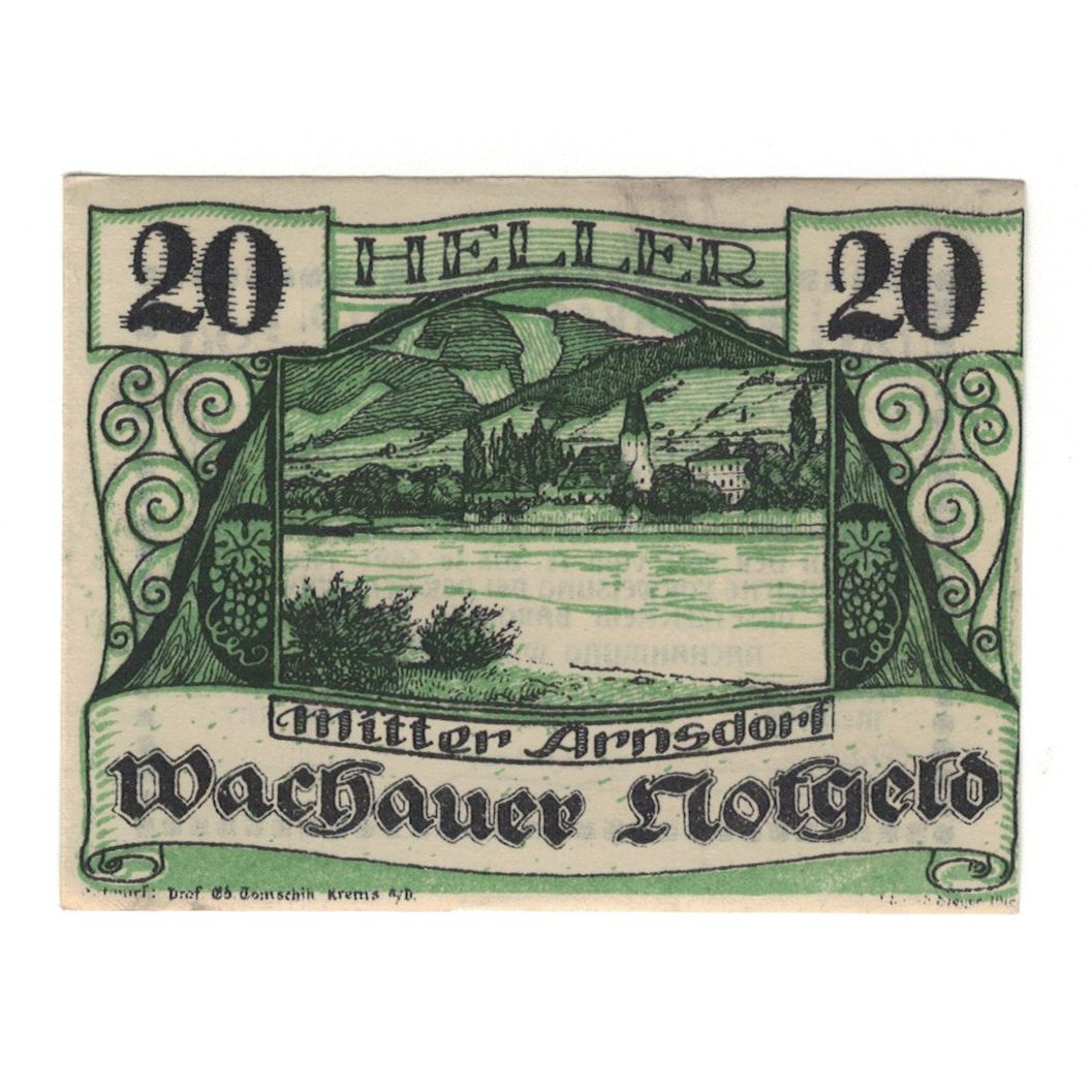 Banknote, Austria, Wachauer Notgeld Mitter-Arnsdorf Gemeinde, 20 Heller, Texte