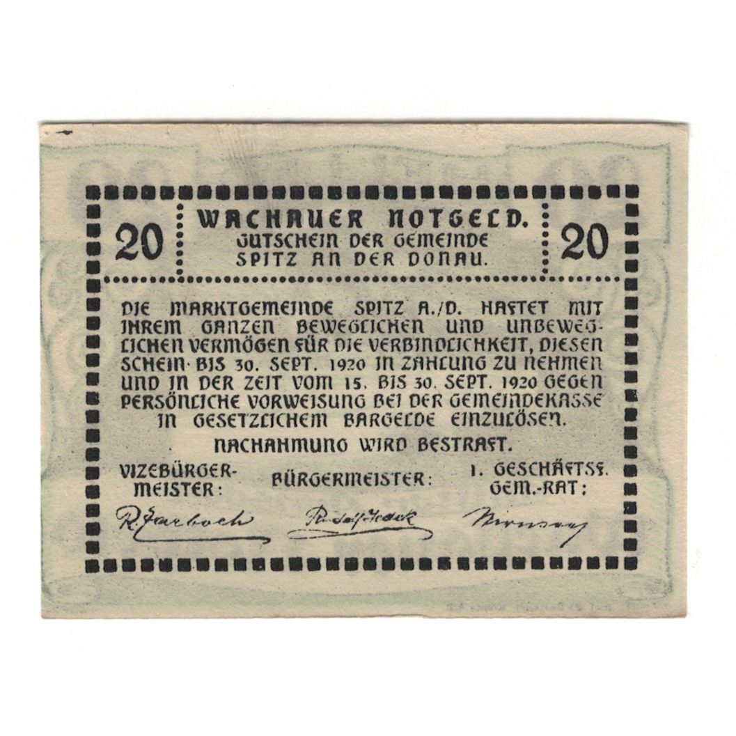 Banknote, Austria, Wachauer Notgeld Mitter-Arnsdorf Gemeinde, 20 Heller, Texte