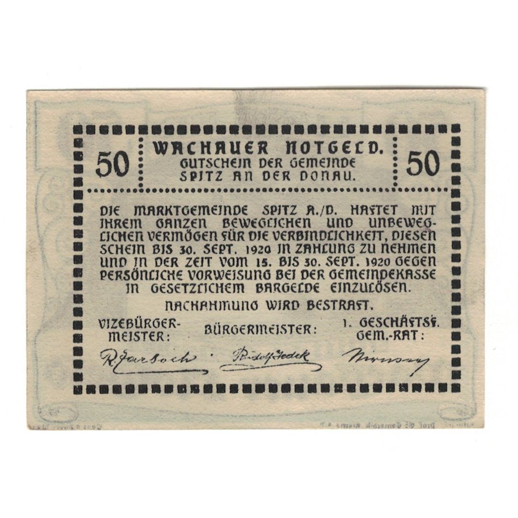 Banknote, Austria, Wachauer Notgeld Mitter-Arnsdorf Gemeinde, 50 Heller, Texte