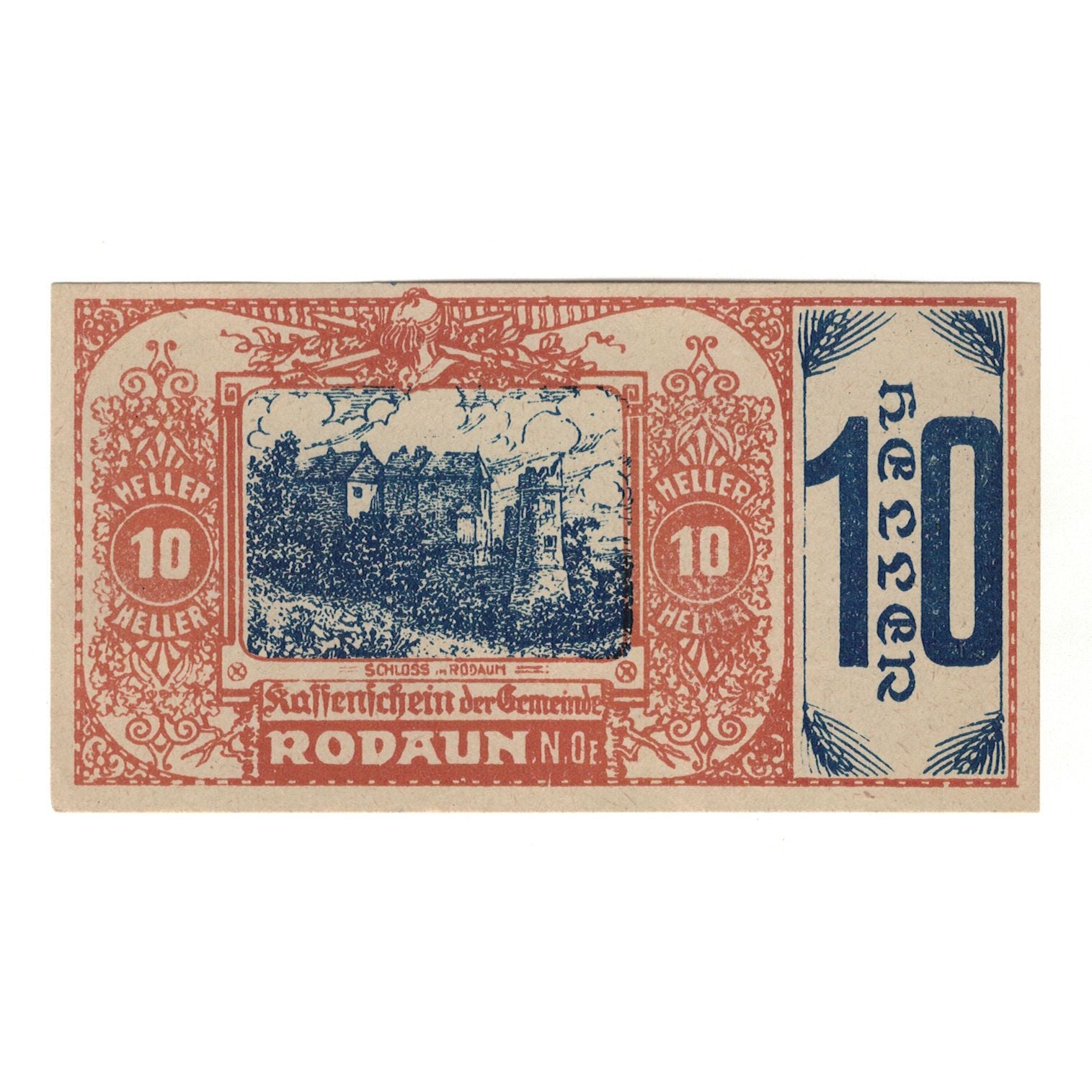 Banconote, Austria, Rodaun N.Ö. Gemeinde, 10 Heller, Texte, BB+, Mehl:FS 840II