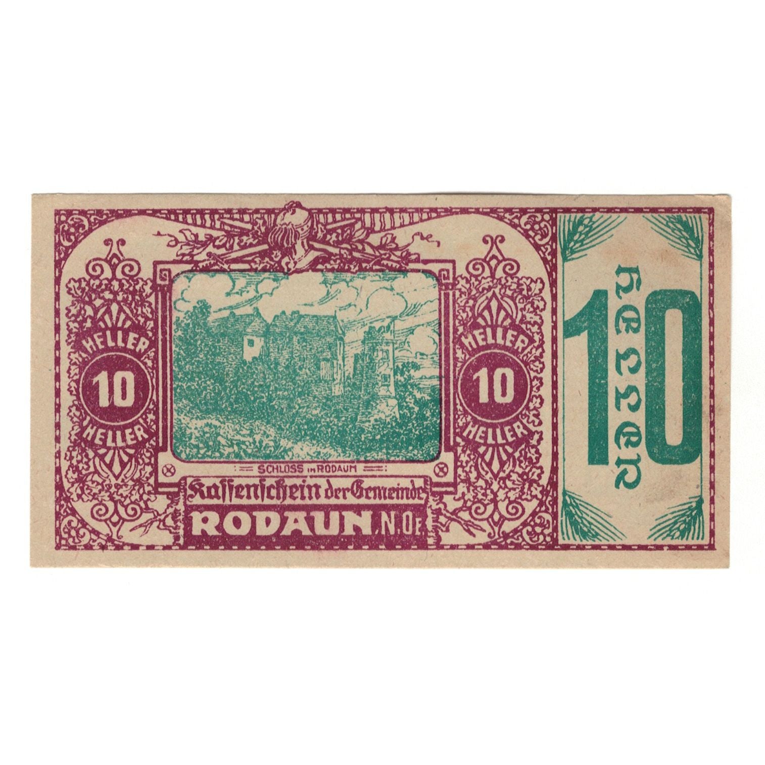 Banknot, Austria, Rodaun N.Ö. Gemeinde, 10 Heller, Texte 3, AU(50-53), Mehl:FS