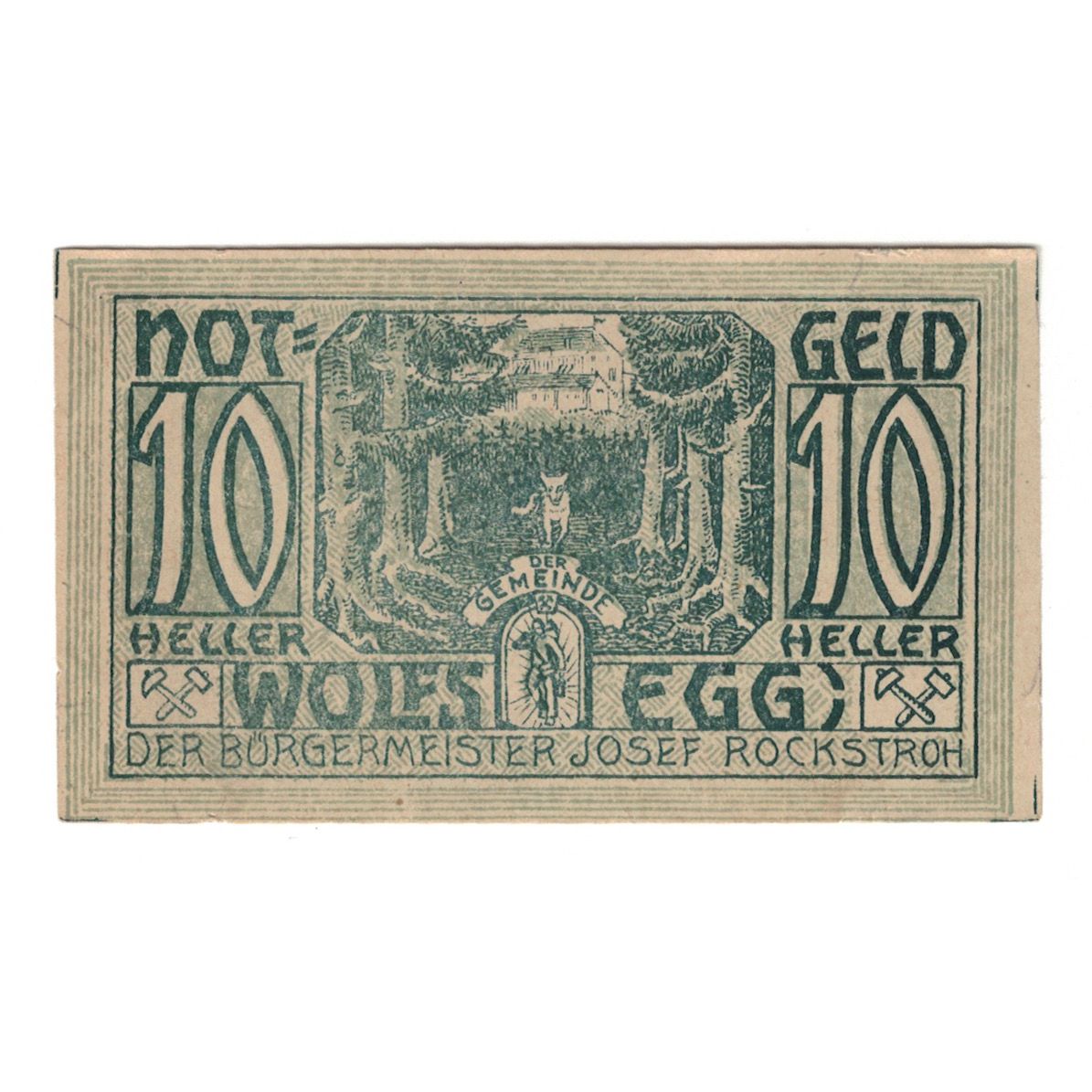 Banconote, Austria, Wolfsegg O.Ö. Gemeinde, 10 Heller, Texte, 1922, 1922-01-01