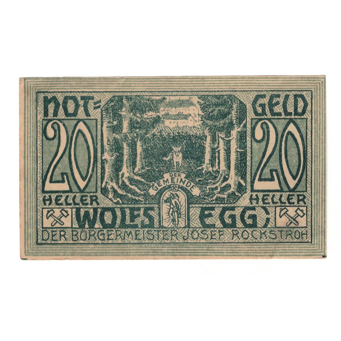 Banconote, Austria, Wolfsegg O.Ö. Gemeinde, 20 Heller, Texte, 1922, 1922-01-01