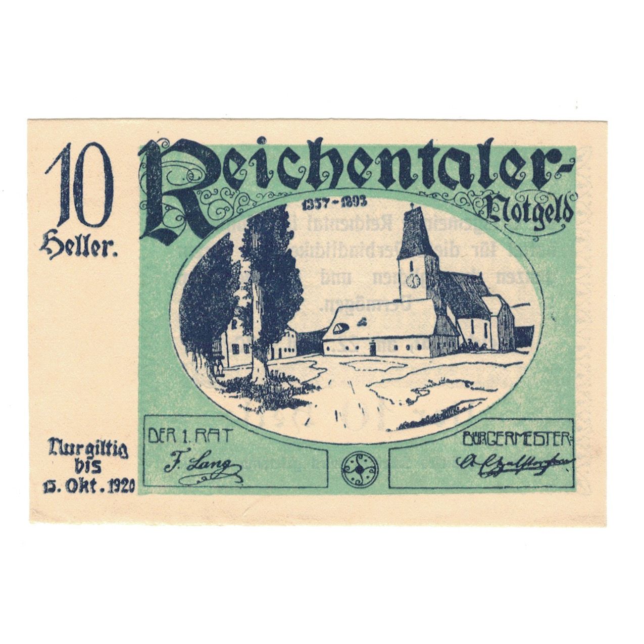 Billete, Austria, Reichental im Mühlkreis O.Ö. Ortsgemeinde, 10 Heller, Texte