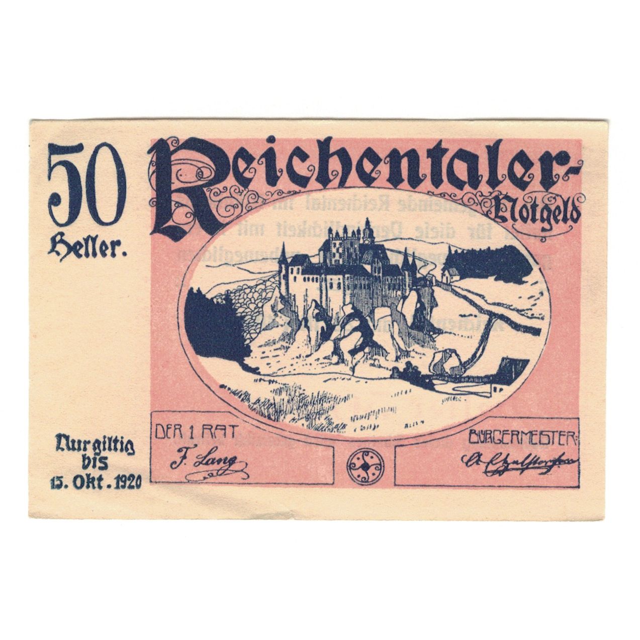 Biljet, Oostenrijk, Reichental im Mühlkreis O.Ö. Ortsgemeinde, 50 Heller