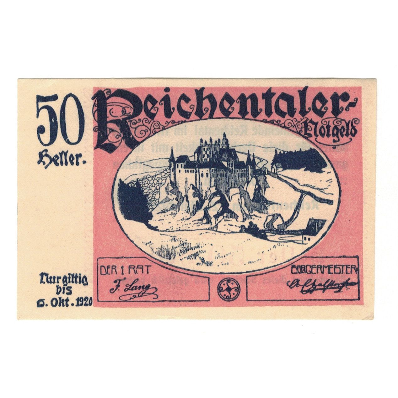 Banconote, Austria, Reichental im Mühlkreis O.Ö. Ortsgemeinde, 50 Heller
