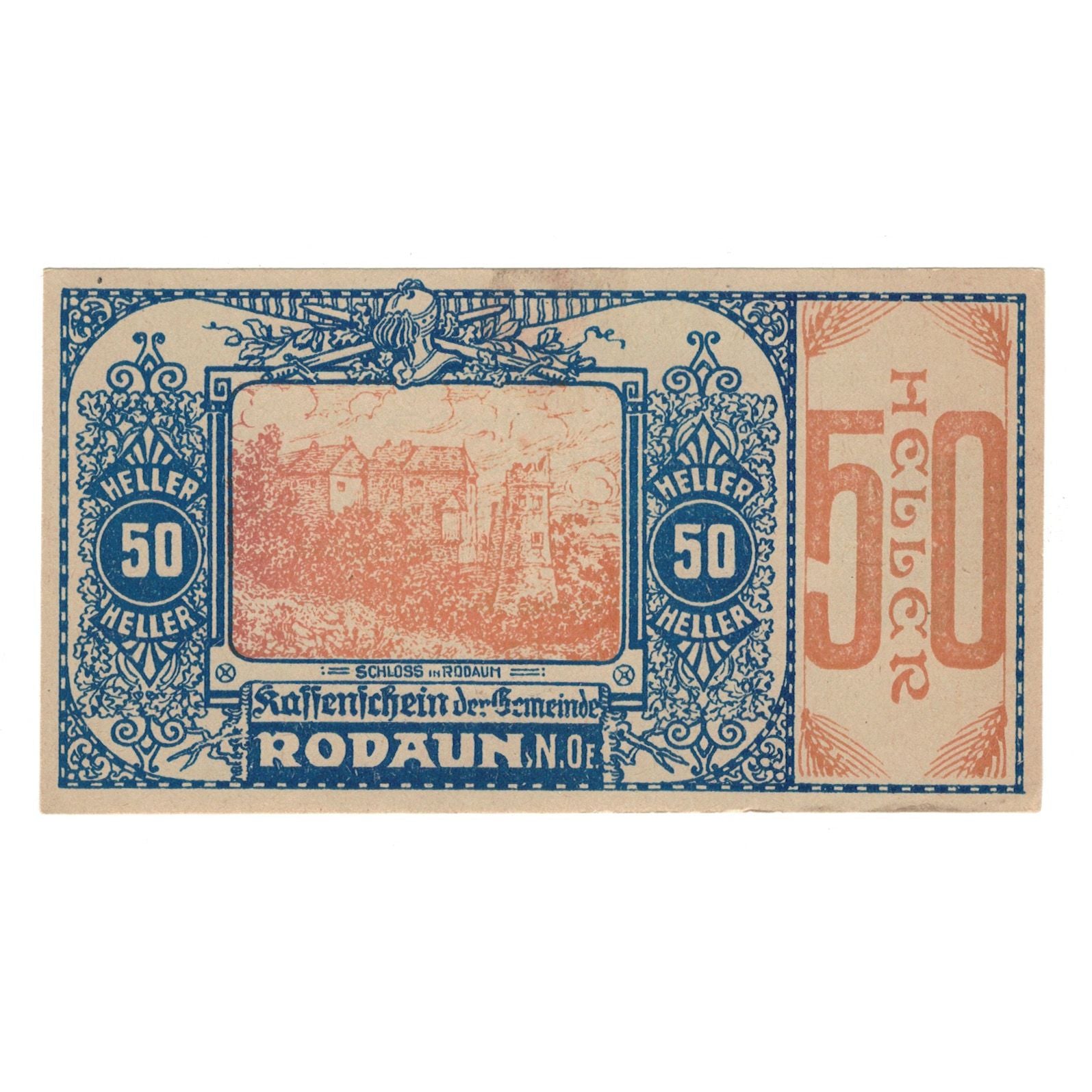 Banconote, Austria, Rodaun N.Ö. Gemeinde, 50 Heller, Texte, BB+, Mehl:FS 840II