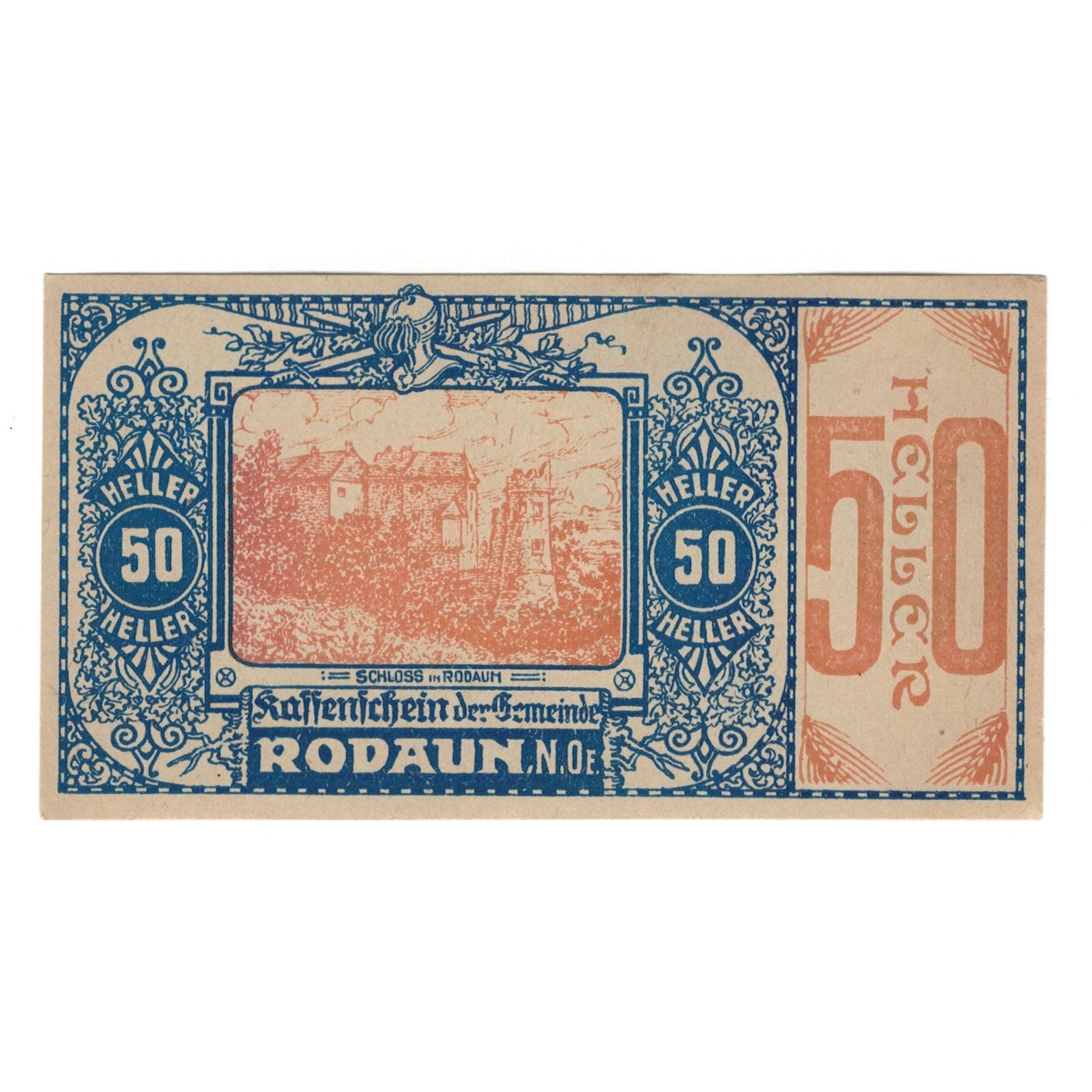 Banconote, Austria, Rodaun N.Ö. Gemeinde, 50 Heller, texte 1, SPL-, Mehl:FS