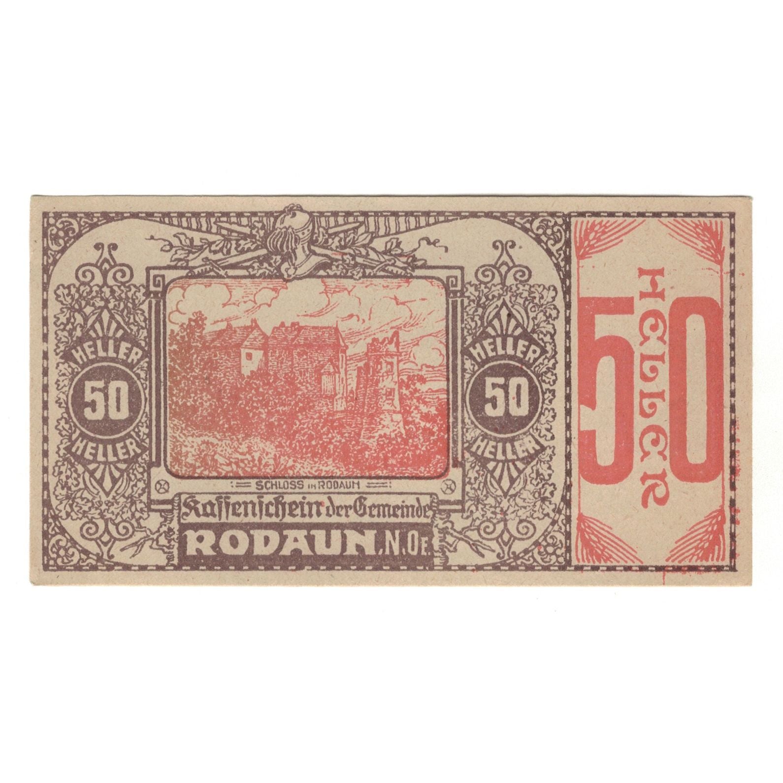 Banconote, Austria, Rodaun N.Ö. Gemeinde, 50 Heller, Texte 2, SPL-, Mehl:FS