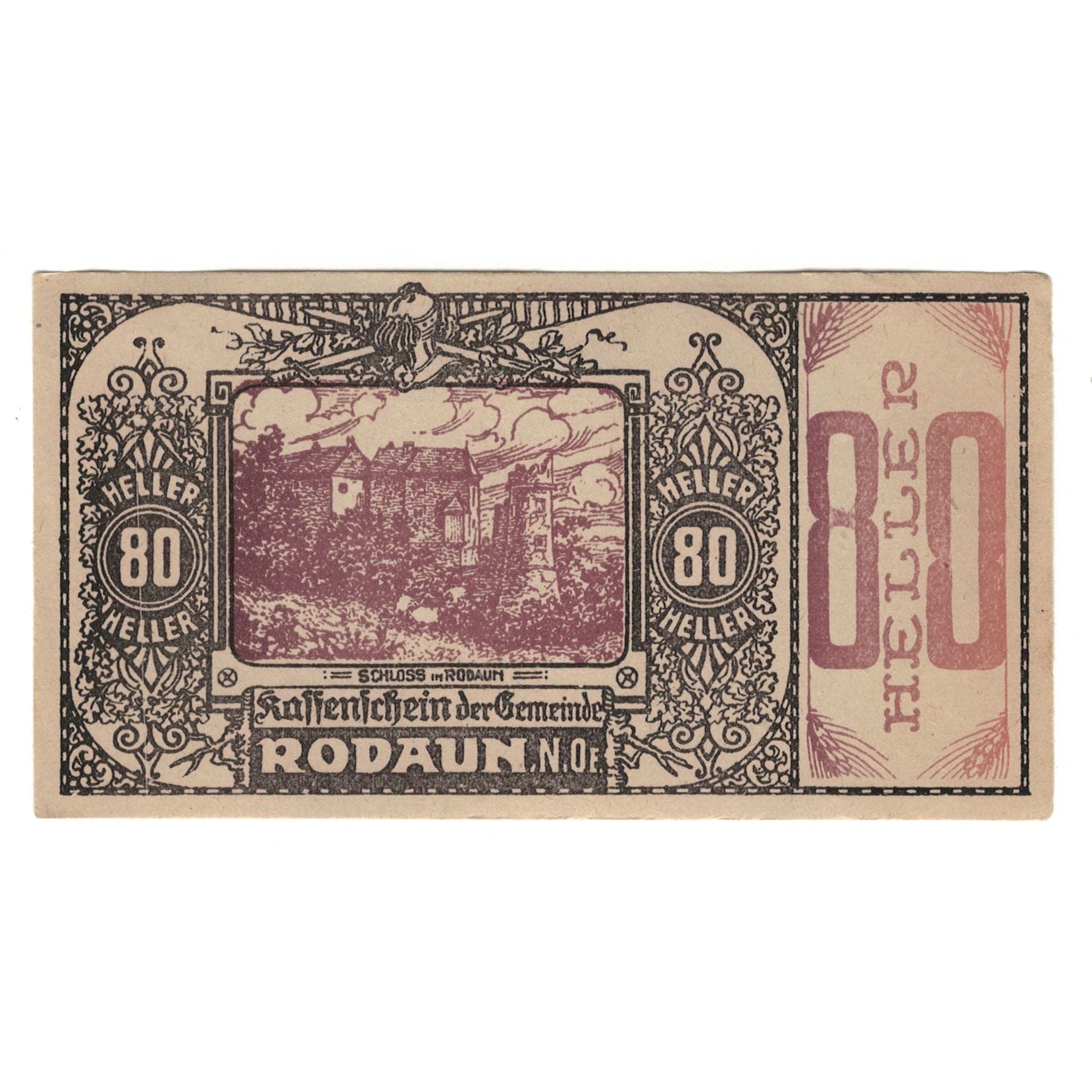 Banknote, Austria, Rodaun N.Ö. Gemeinde, 80 Heller, Texte, AU(50-53), Mehl:FS