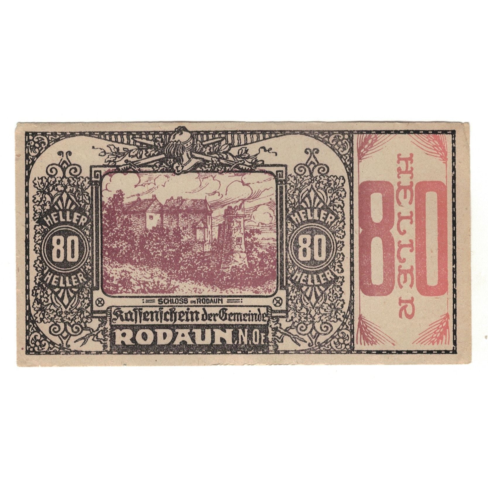 Banknote, Austria, Rodaun N.Ö. Gemeinde, 80 Heller, texte 1, AU(50-53), Mehl:FS