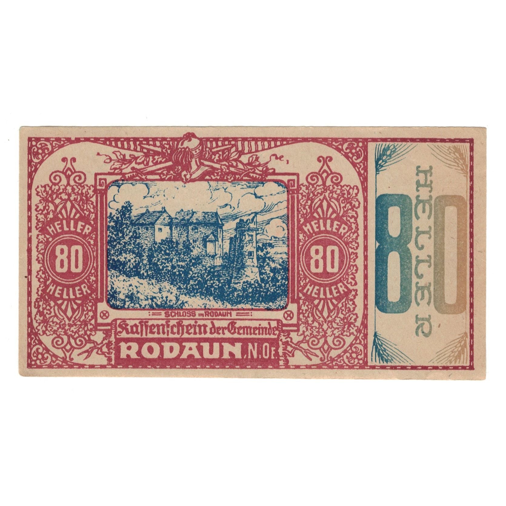 Banconote, Austria, Rodaun N.Ö. Gemeinde, 80 Heller, Texte 2, BB+, Mehl:FS