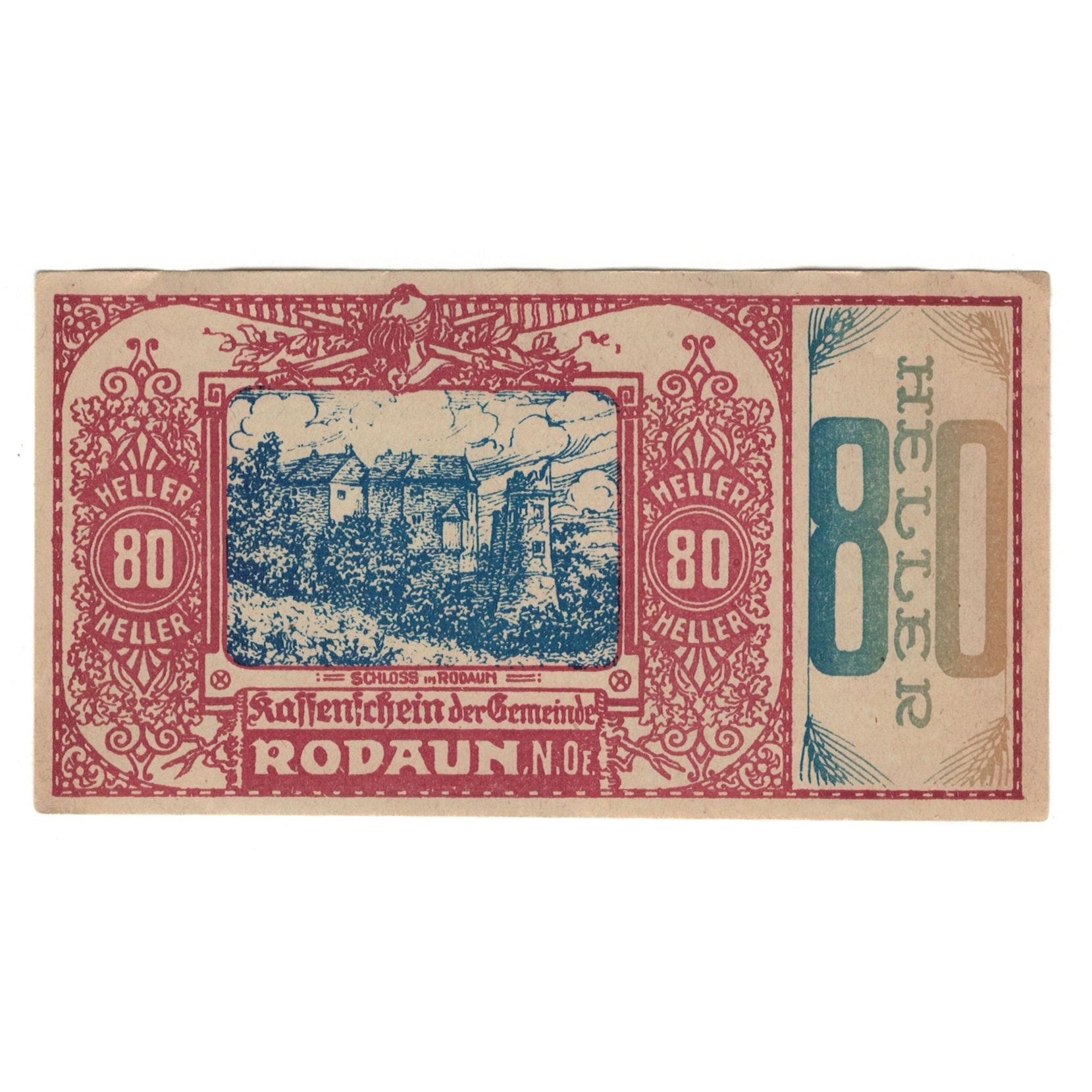 Banconote, Austria, Rodaun N.Ö. Gemeinde, 80 Heller, Texte 3, BB+, Mehl:FS