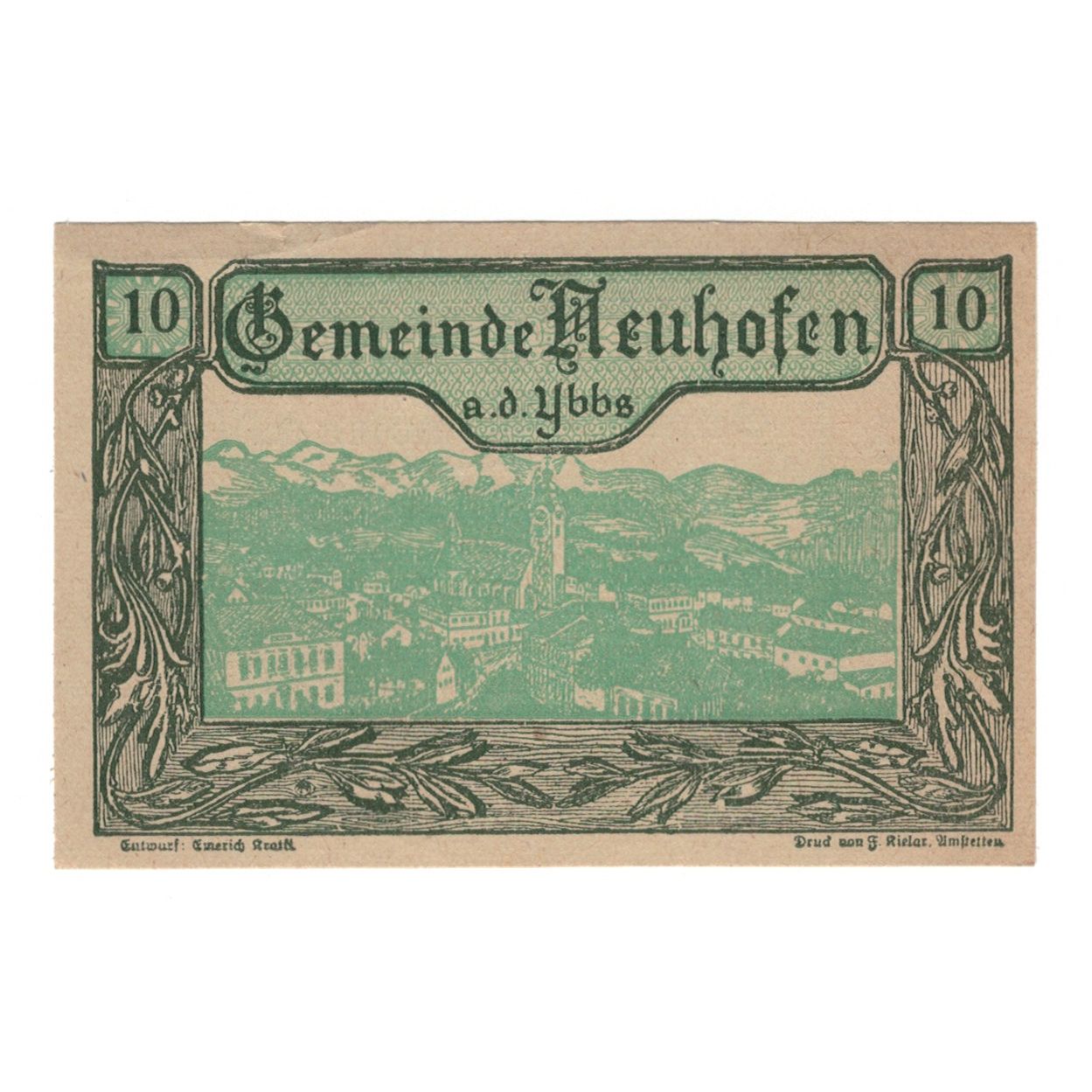 Banconote, Austria, Neuhofen a.d. Ybbs N.Ö. Gemeinde, 10 Heller, Texte, 1920