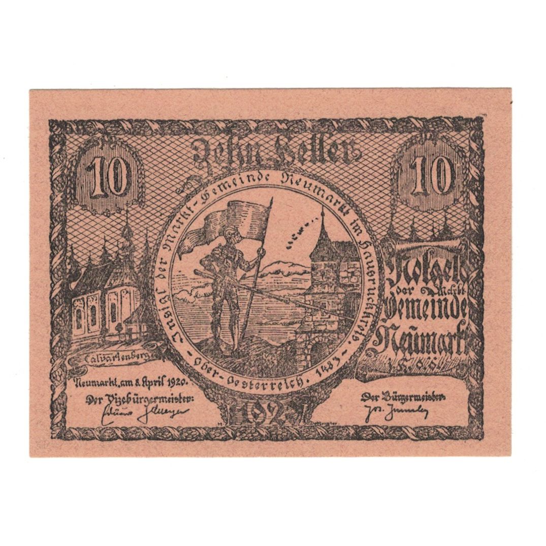 Banconote, Austria, Neumarkt Im Hausruckkreis O.Ö. Gemeinde, 10 Heller, Texte