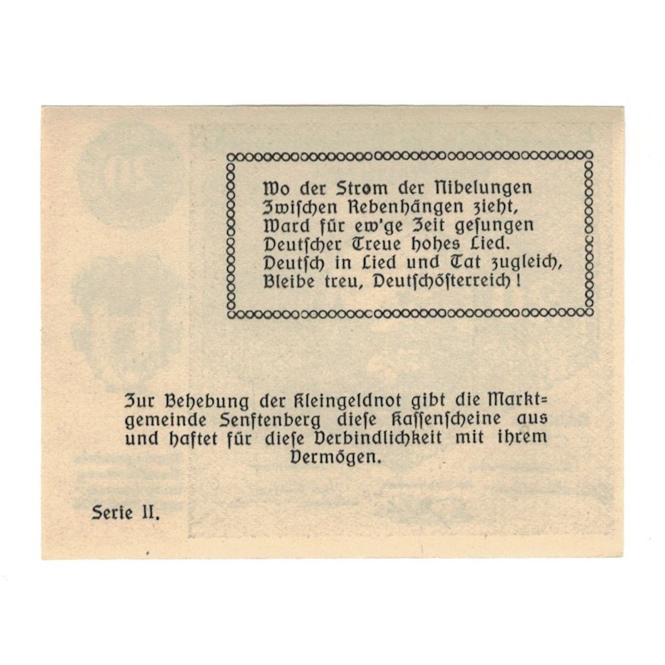 Nota, Áustria, Senftenberg N.Ö. Gemeinde, 20 Heller, Texte, 1920, 1920-12-31