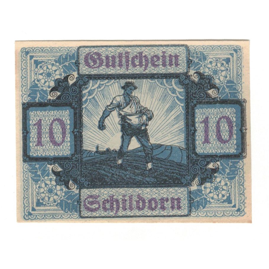 Biljet, Oostenrijk, Schildorn O.Ö. Gemeinde, 10 Heller, Texte, 1920