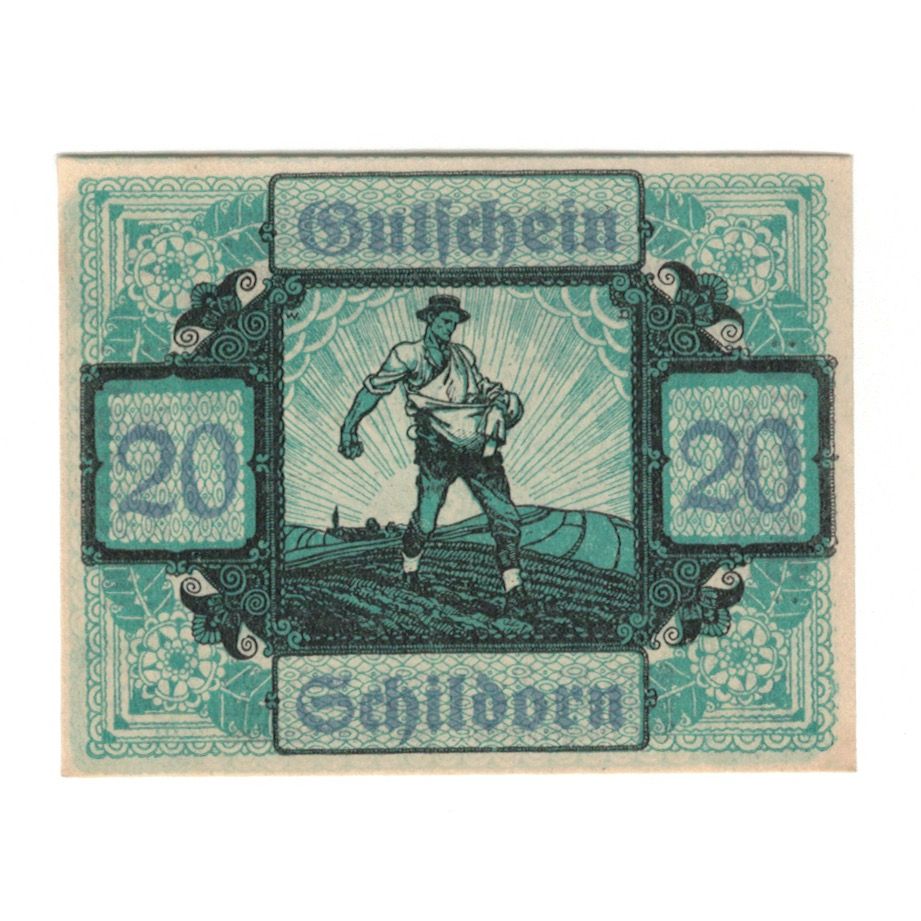 Biljet, Oostenrijk, Schildorn O.Ö. Gemeinde, 20 Heller, Texte, 1920