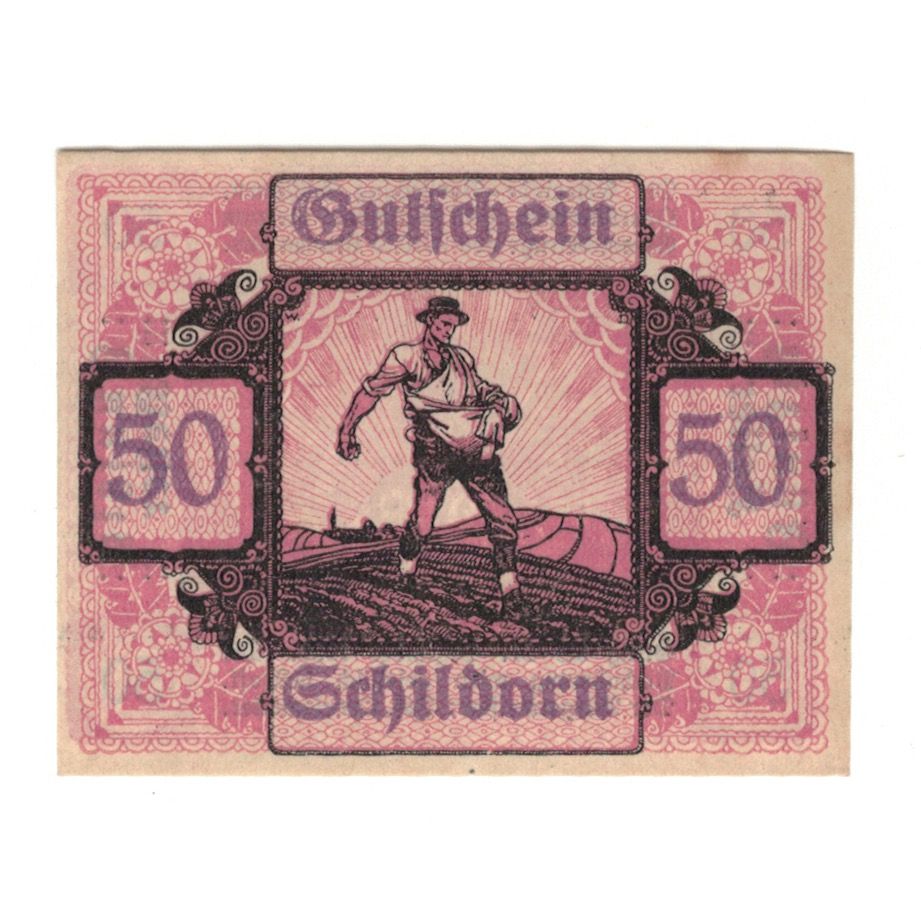 Nota, Áustria, Schildorn O.Ö. Gemeinde, 50 Heller, texte 1, 1920, 1920-12-31
