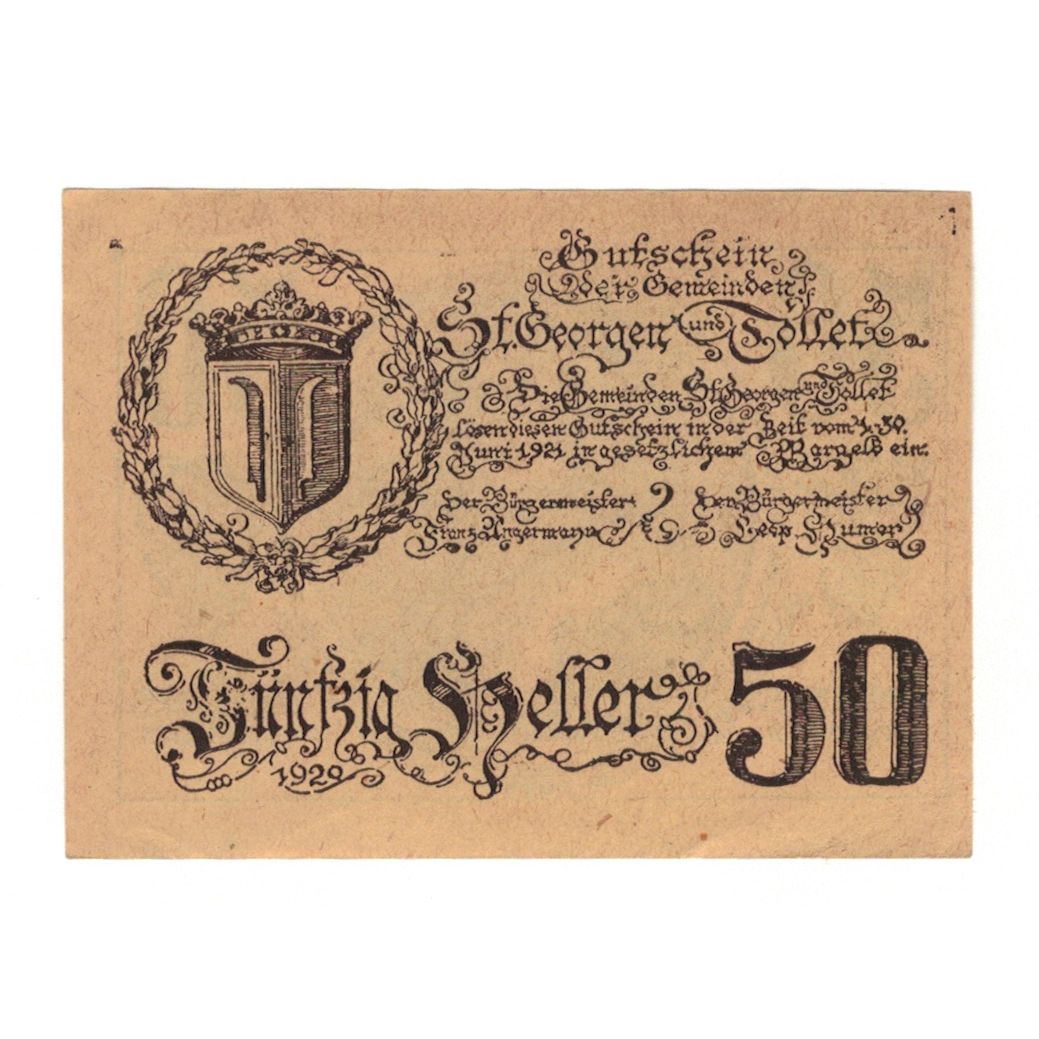 Banknote, Austria, St. Georgen und Tollet O.Ö. Gemeinden, 50 Heller, texte 1