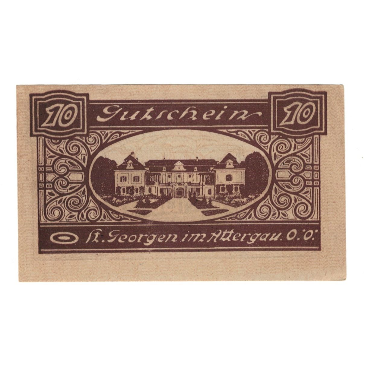 Nota, Áustria, St. Georgen im Attergau O.Ö. Marktgemeinde, 10 Heller, batiment