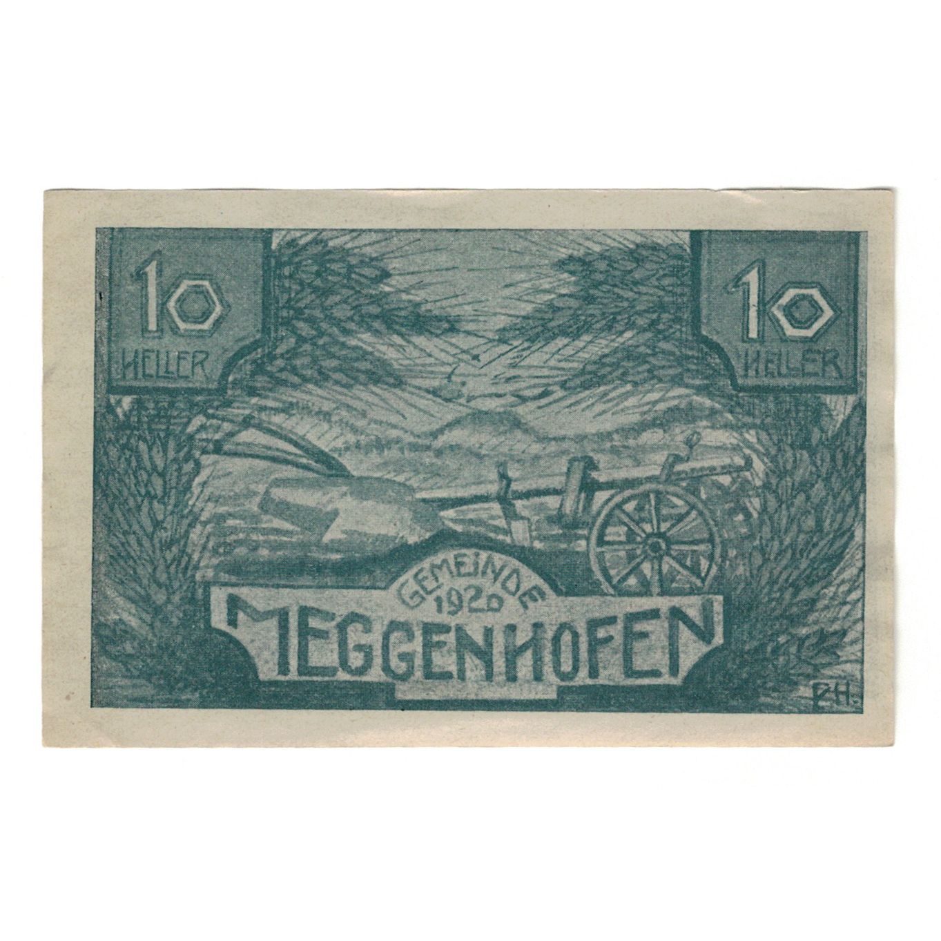 Billete, Austria, Meggenhofen O.Ö. Gemeinde, 10 Heller, charette, 1920