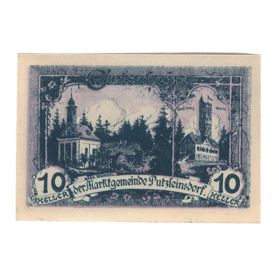 Billete, Austria, Putzleinsdorf O.Ö. Marktgemeinde, 10 Heller, Texte, 1920