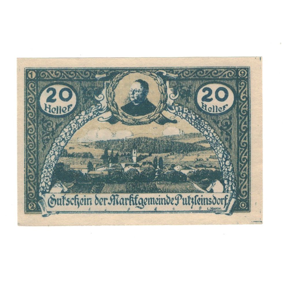 Nota, Áustria, Putzleinsdorf O.Ö. Marktgemeinde, 20 Heller, Texte, 1920