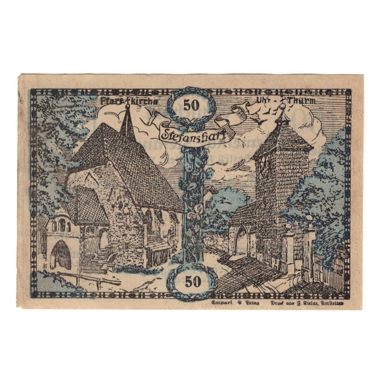 Banknote, Austria, Stefanshart Bezirk Amstetten N.Ö. Gemeinde, 50 Heller, Texte