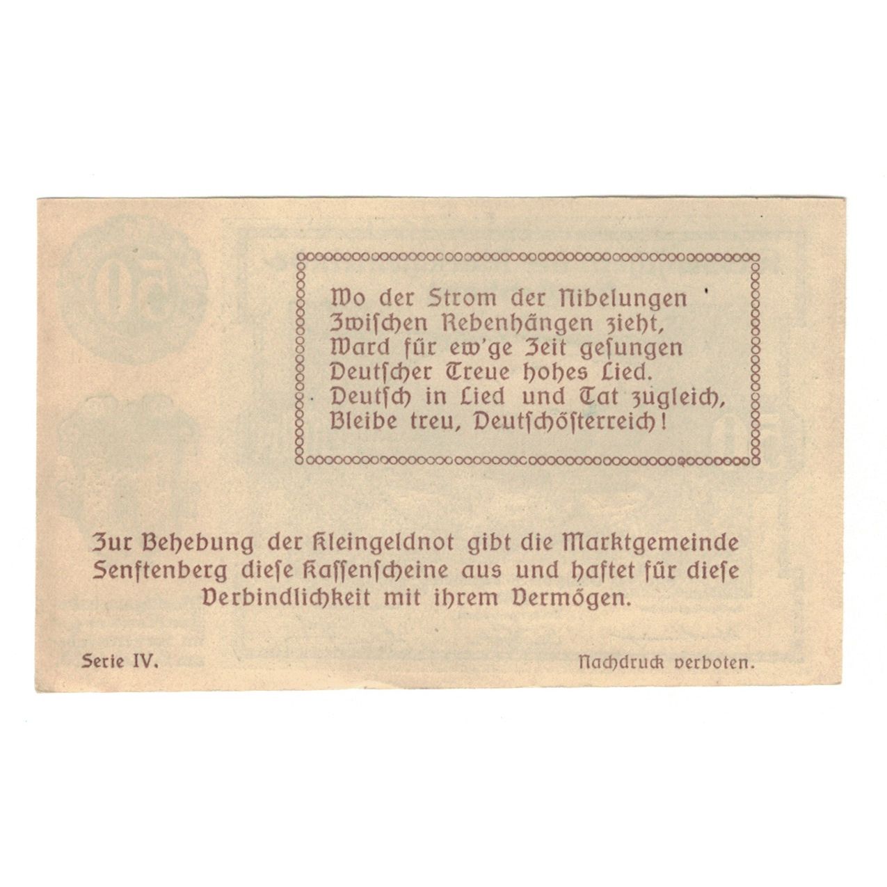 Banknote, Austria, Senftenberg N.Ö. Gemeinde, 50 Heller, Texte 3, 1920