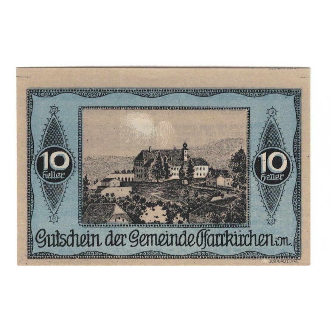 Billete, Austria, Pfarrkirchen im Mühlkreis O.Ö. Gemeinde, 10 Heller, Texte