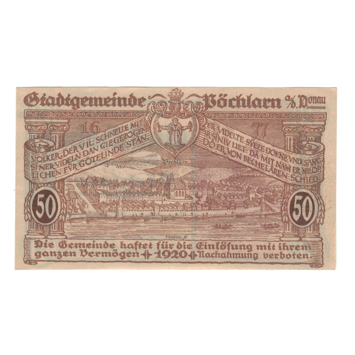 Banknote, Austria, Pöchlarn N.Ö. Stadtgemeinde, 50 Heller, paysage 2, 1920