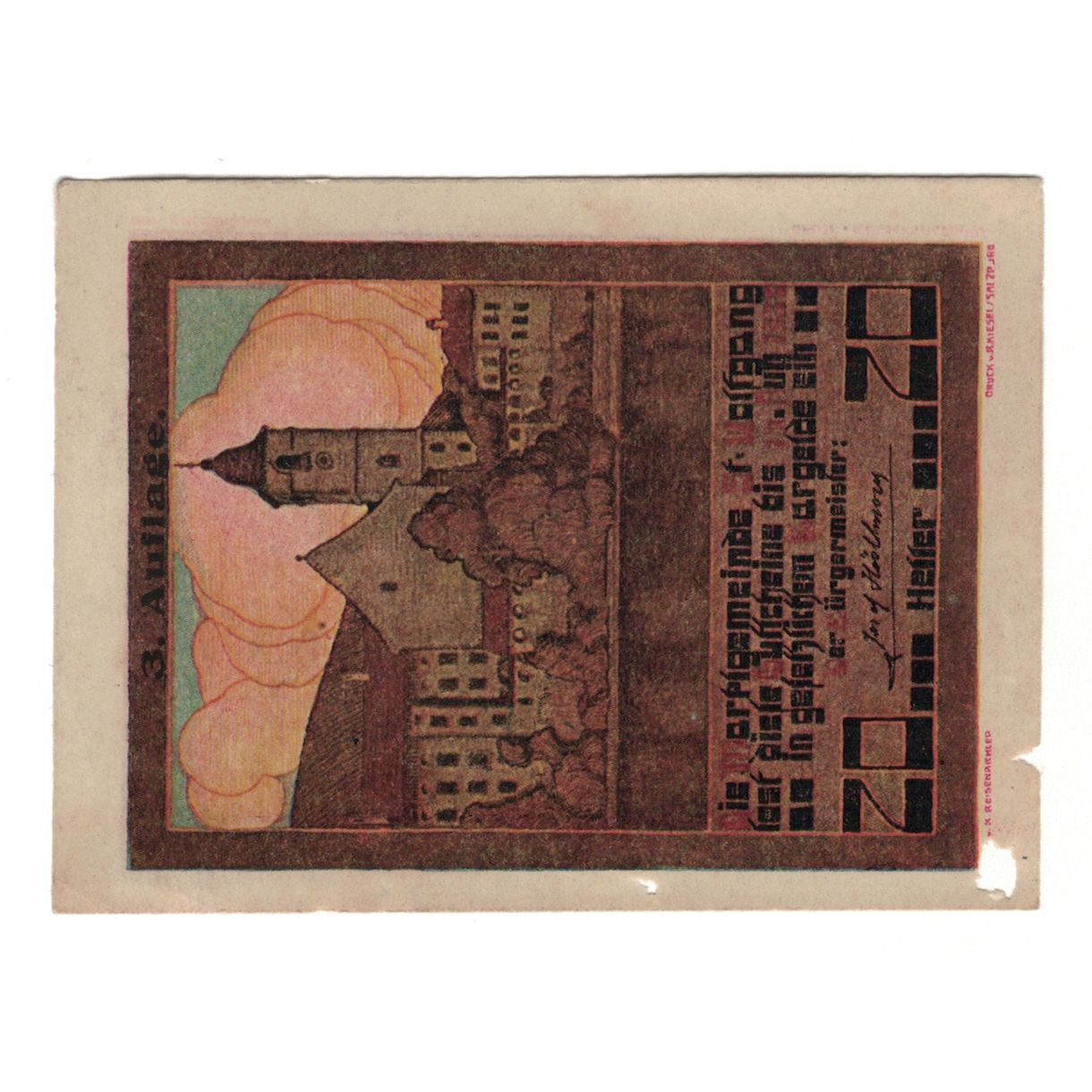 Billet, Autriche, St. Wolfgang O.Ö. Marktgemeinde, 20 Heller, place, 1920