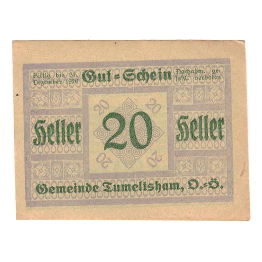 Banknote, Austria, Tumeltsham O.Ö. Gemeinde, 20 Heller, Texte, 1920