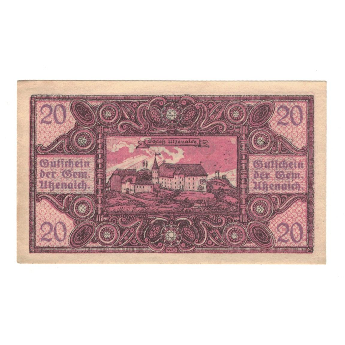 Banknote, Austria, Utzenaich O.Ö. Gemeinde, 20 Heller, paysage, 1920