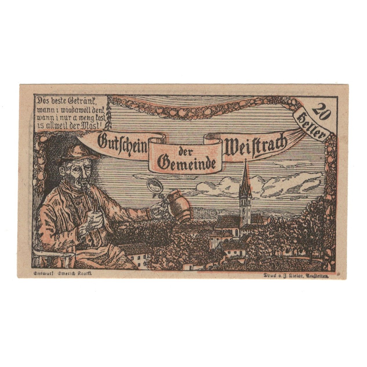 Billete, Austria, Weistrach N.Ö. Gemeinde, 20 Heller, Texte, 1920, 1920-12-30