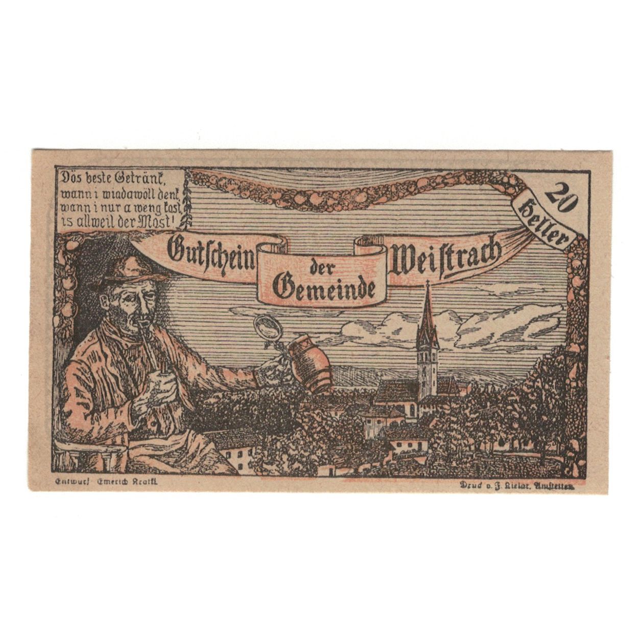 Banknote, Austria, Weistrach N.Ö. Gemeinde, 20 Heller, texte 1, 1920