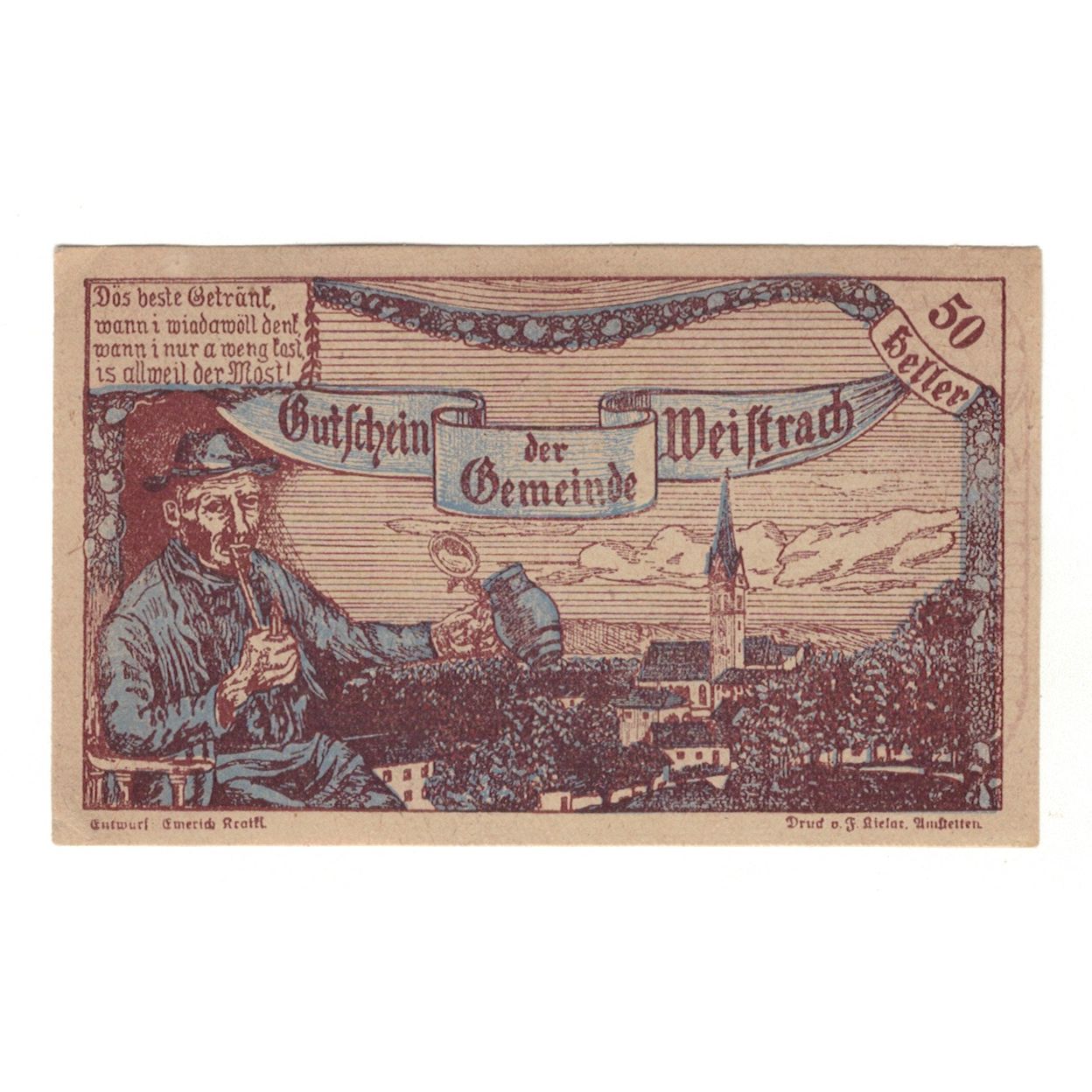 Billete, Austria, Weistrach N.Ö. Gemeinde, 50 Heller, Texte, 1920, 1920-12-30