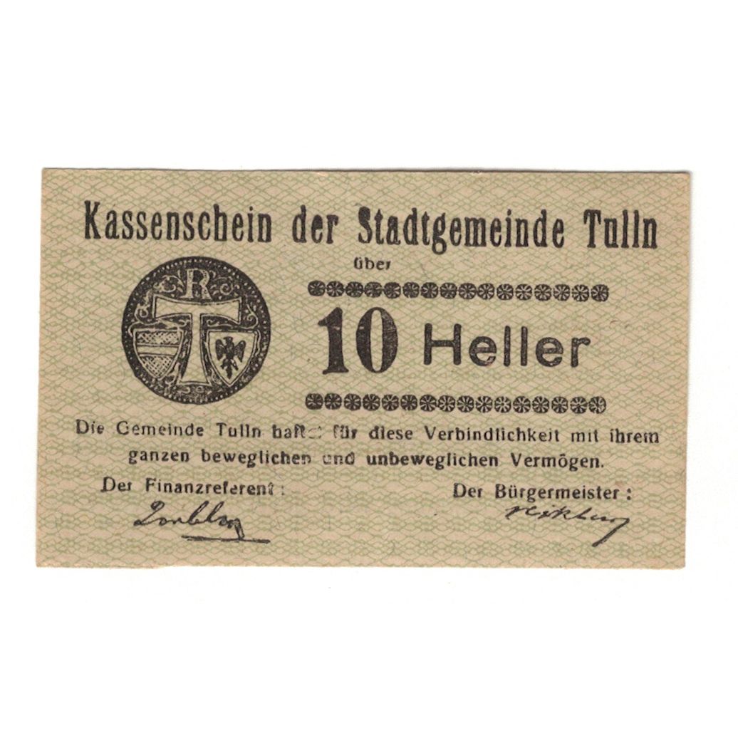 Banknote, Austria, Tulln N.Ö. Stadtgemeinde, 10 Heller, Texte, 1920