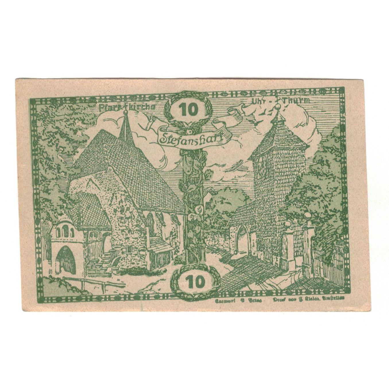 Banknote, Austria, Stefanshart Bezirk Amstetten N.Ö. Gemeinde, 10 Heller, texte