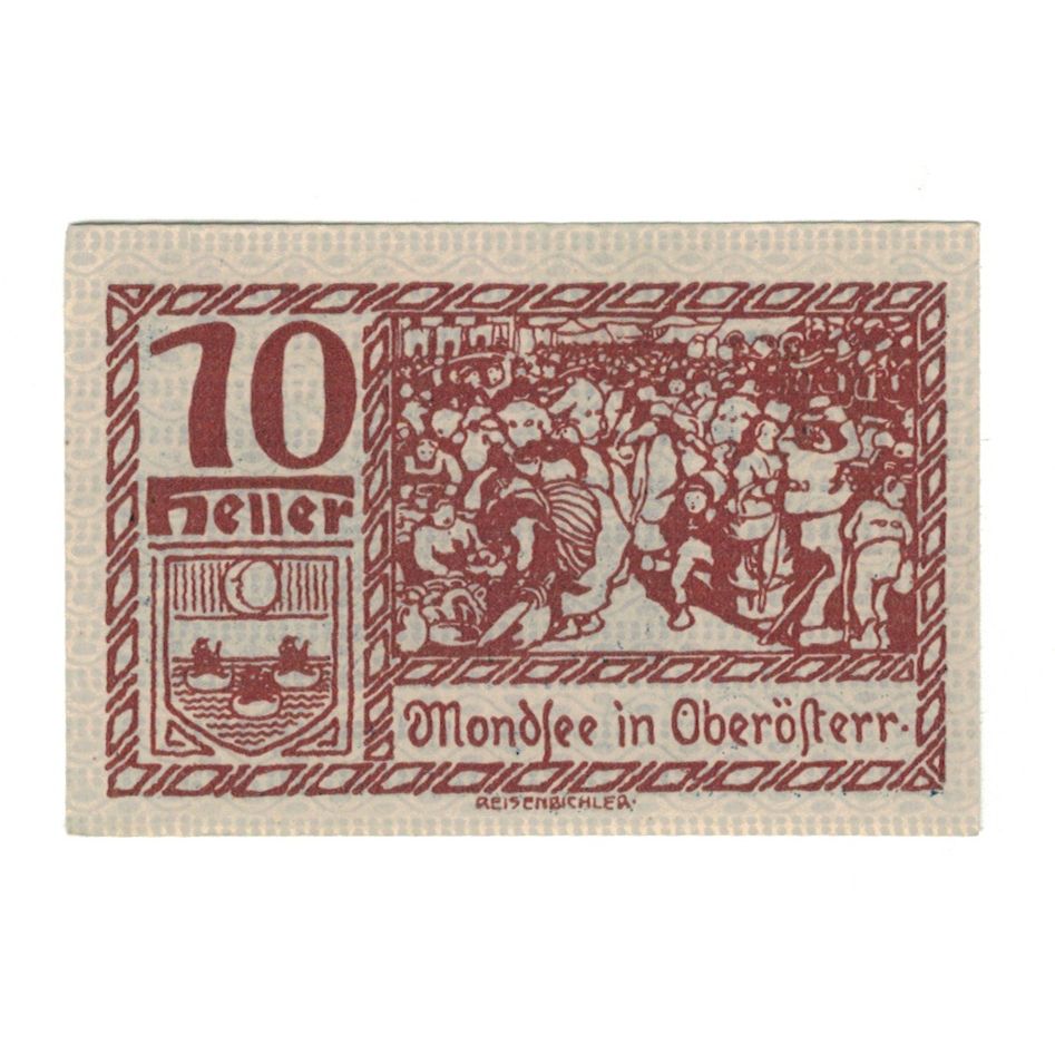 Nota, Áustria, Mondsee O.Ö. Marktgemeinde, 10 Heller, personnage, 1920