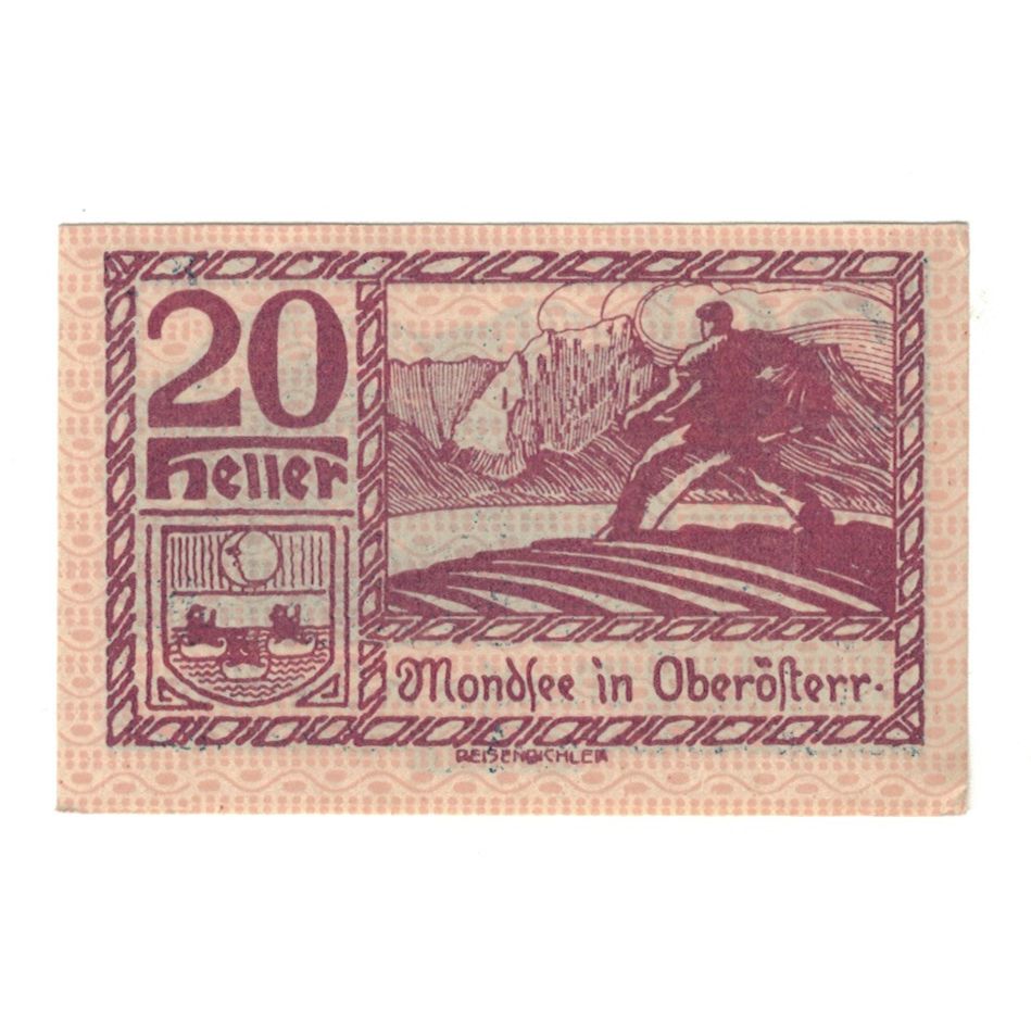 Nota, Áustria, Mondsee O.Ö. Marktgemeinde, 20 Heller, personnage 2, 1920