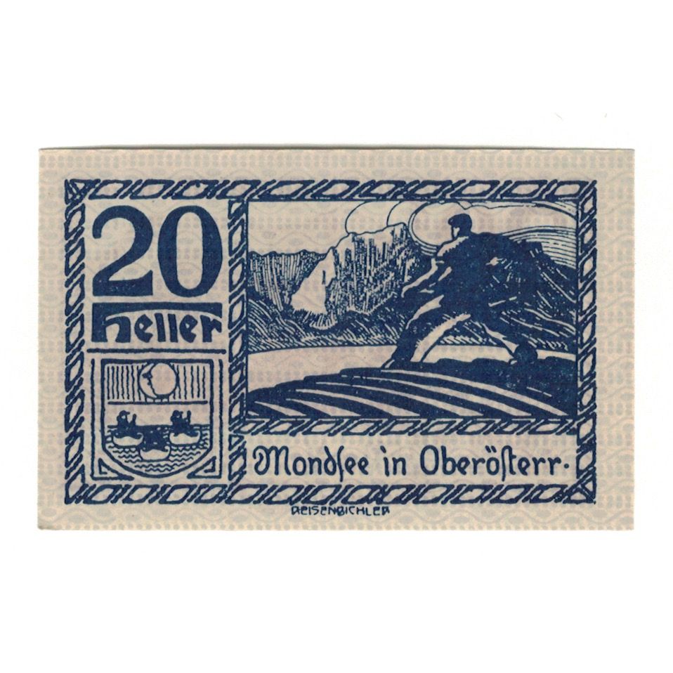 Billet, Autriche, Mondsee O.Ö. Marktgemeinde, 20 Heller, personnage 3, 1920