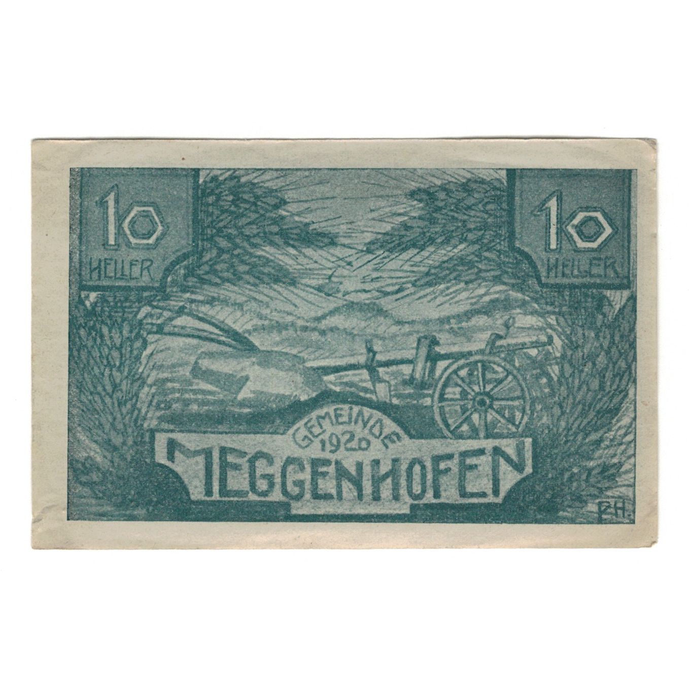 Billete, Austria, Meggenhofen O.Ö. Gemeinde, 10 Heller, charette, 1920
