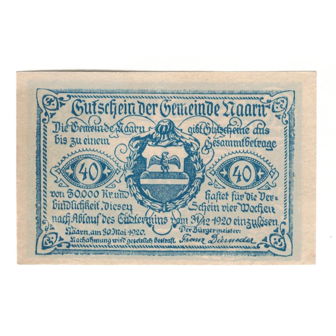 Billet, Autriche, Naarn O.Ö. Gemeinde, 40 Heller, paysage 1, 1920, 1920-12-31