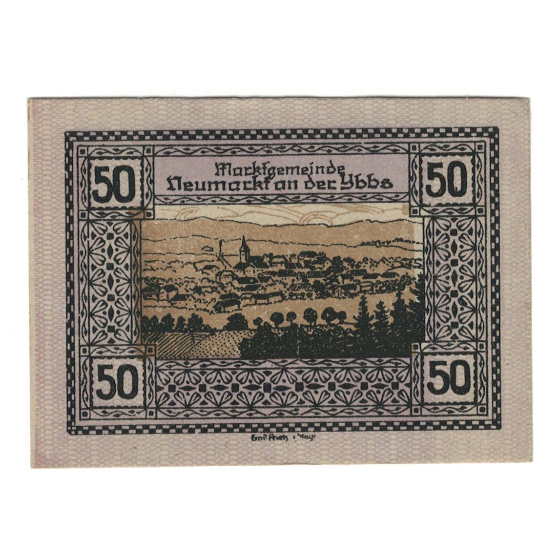 Banknote, Austria, Neumarkt an der Ybbs N.Ö. Marktgemeinde, 50 Heller, paysage