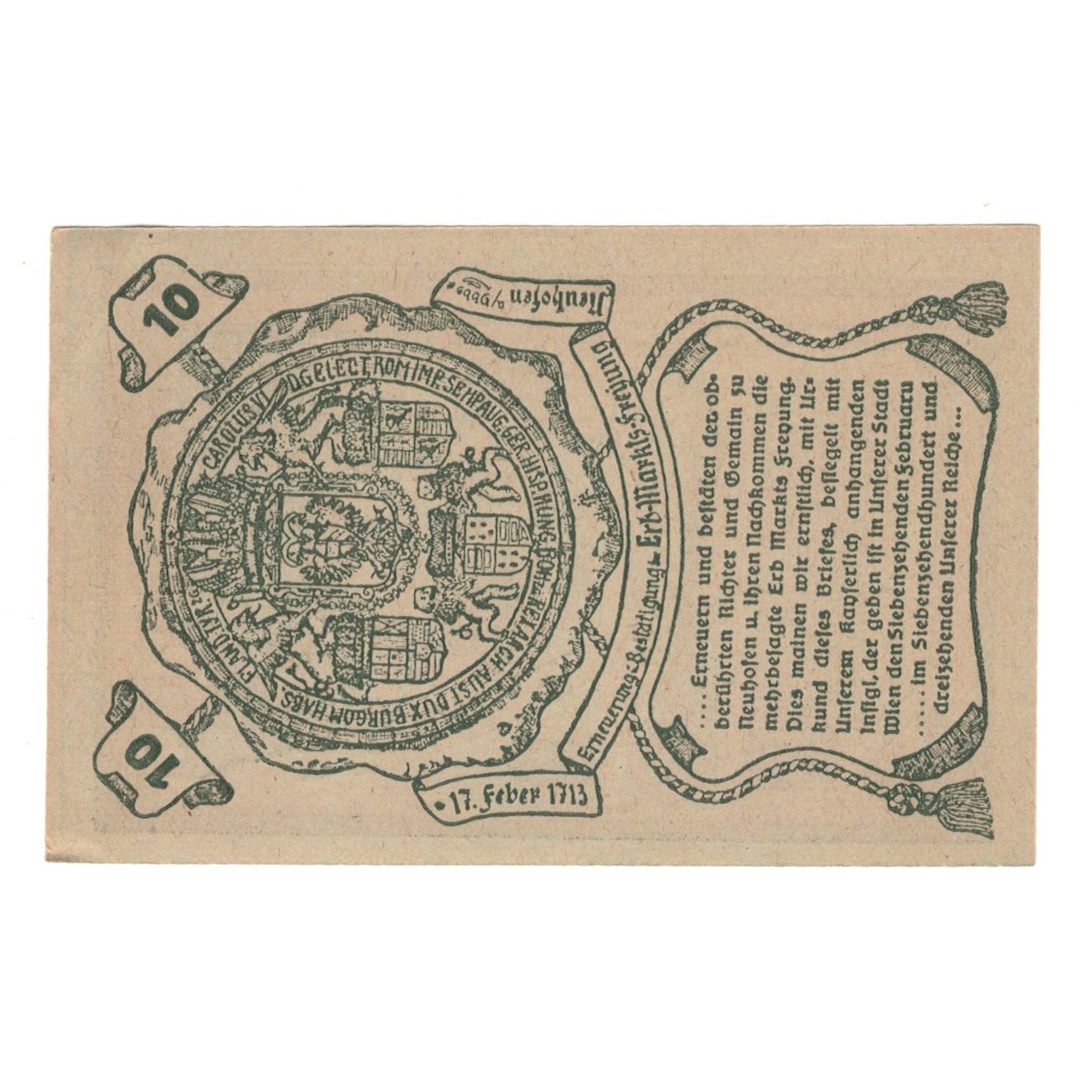 Nota, Áustria, Neuhofen a.d. Ybbs N.Ö. Privileg. Markt, 10 Heller, texte 1