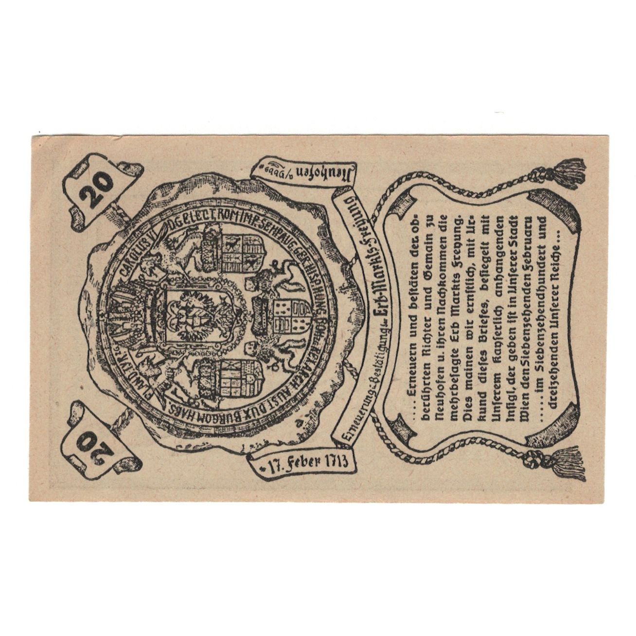 Banknote, Austria, Neuhofen a.d. Ybbs N.Ö. Privileg. Markt, 20 Heller, Texte